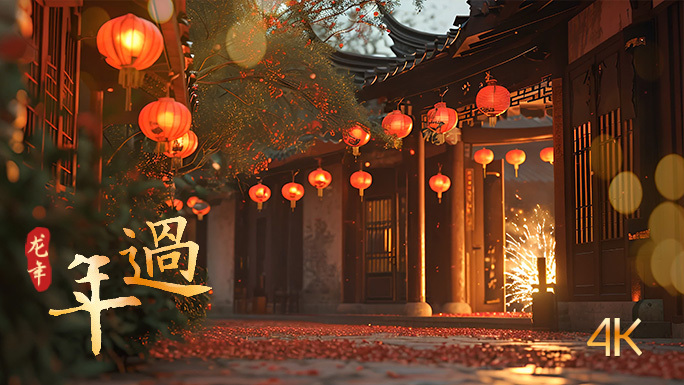 中国古代春节 挂满灯笼张灯结彩 新春氛围