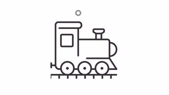 蒸汽机车2D黑色简单细线动画，透明背景高清视频，代表铁路行业的无缝循环4K视频