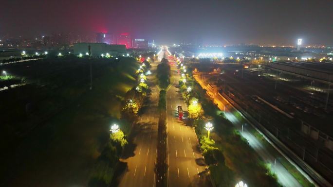 航拍重庆两江新区长安大道夜景