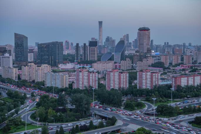 北京地标建筑国贸cbd和车流路况