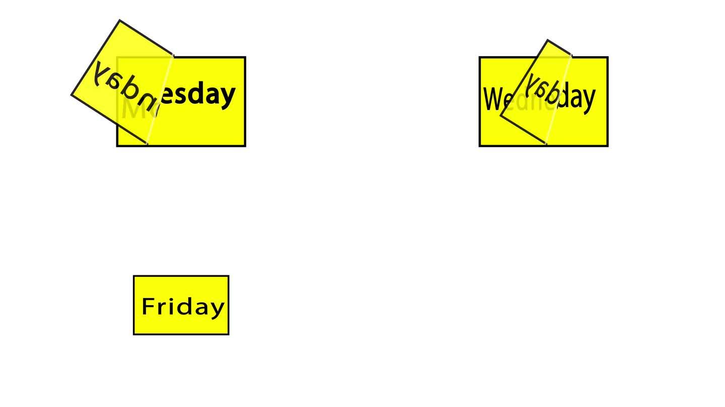 简单的黄色块与单词星期四黑色极简主义工作日概念动画在白色背景。