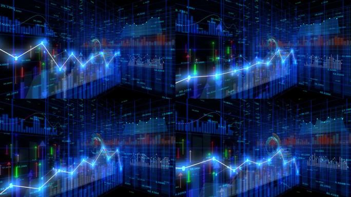 4K金融股票图，商业科技数据趋势hud图，经济节点线。