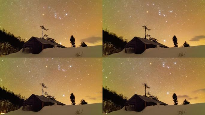 云南白马雪山自然保护区雪地星空延时摄影