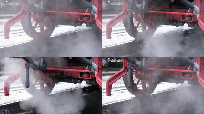旧蒸汽机车的大轮子特写