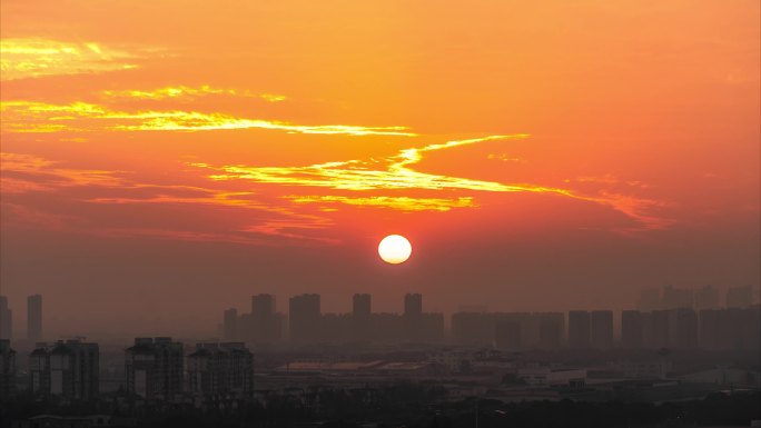 上海冬日城市日落