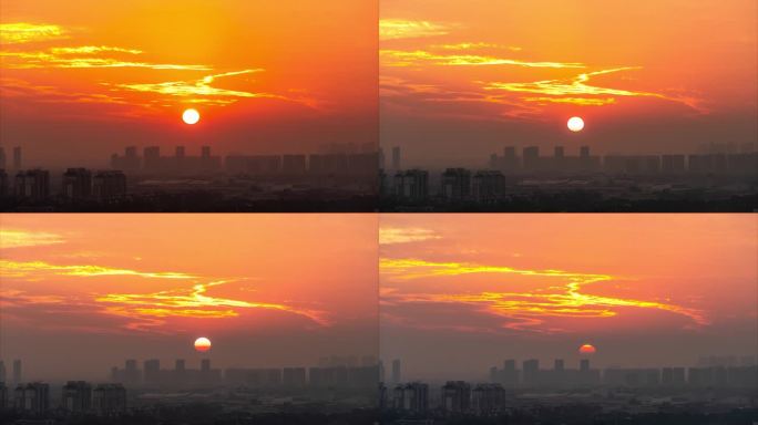 上海冬日城市日落