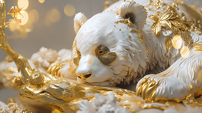 金箔和白玉打造的熊猫 高贵典雅 中华国潮