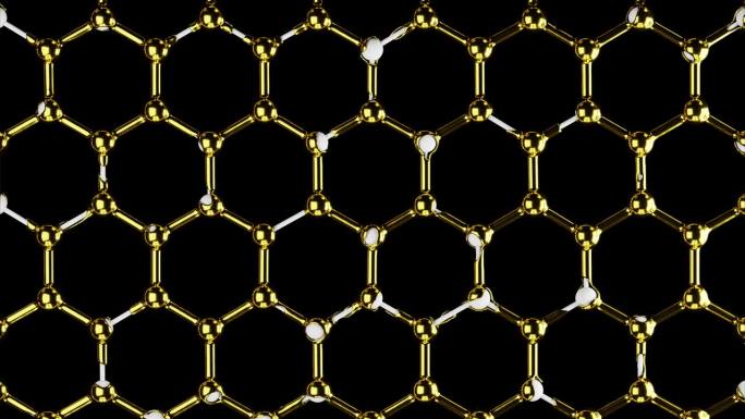 环尺纳米材料，网状，分子六角形结构，金液中分子的蜂窝连接，抽象的高科技设计