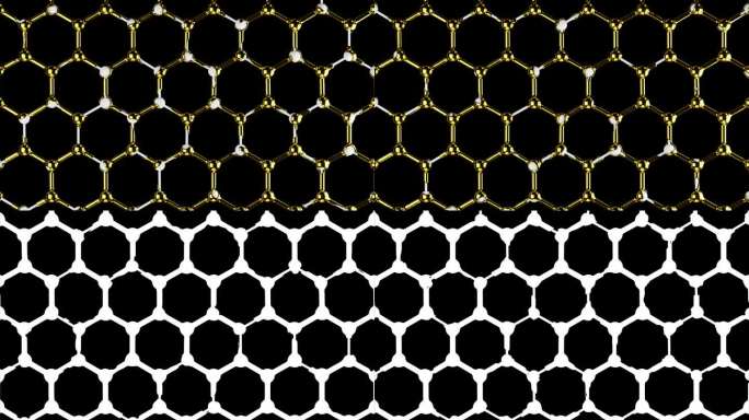 环尺纳米材料，网状，分子六角形结构，金液中分子的蜂窝连接，抽象的高科技设计