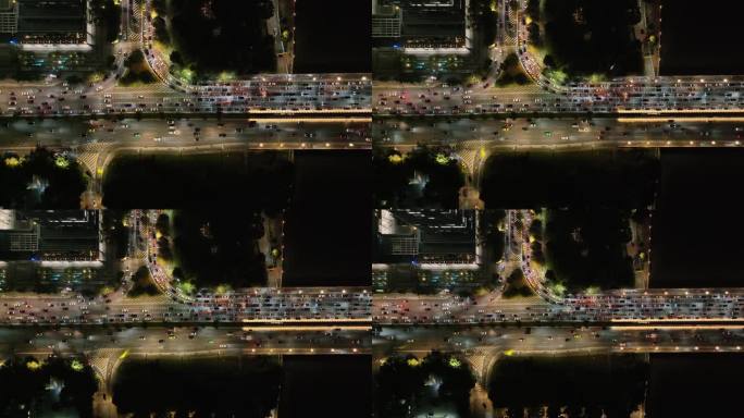 航拍广东省广州市天河区广州大桥夜景