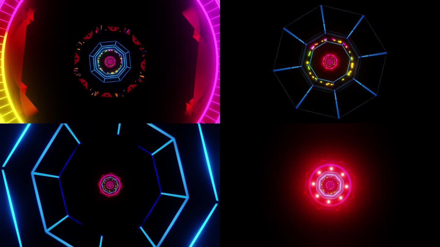 音乐节奏的视觉图像VJ循环隧道粉色3D渲染。可视化迪斯科舞厅，夜总会，音乐节，分形，曼陀罗，万花筒