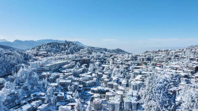 庐山牯岭镇冬季雪景航拍延时