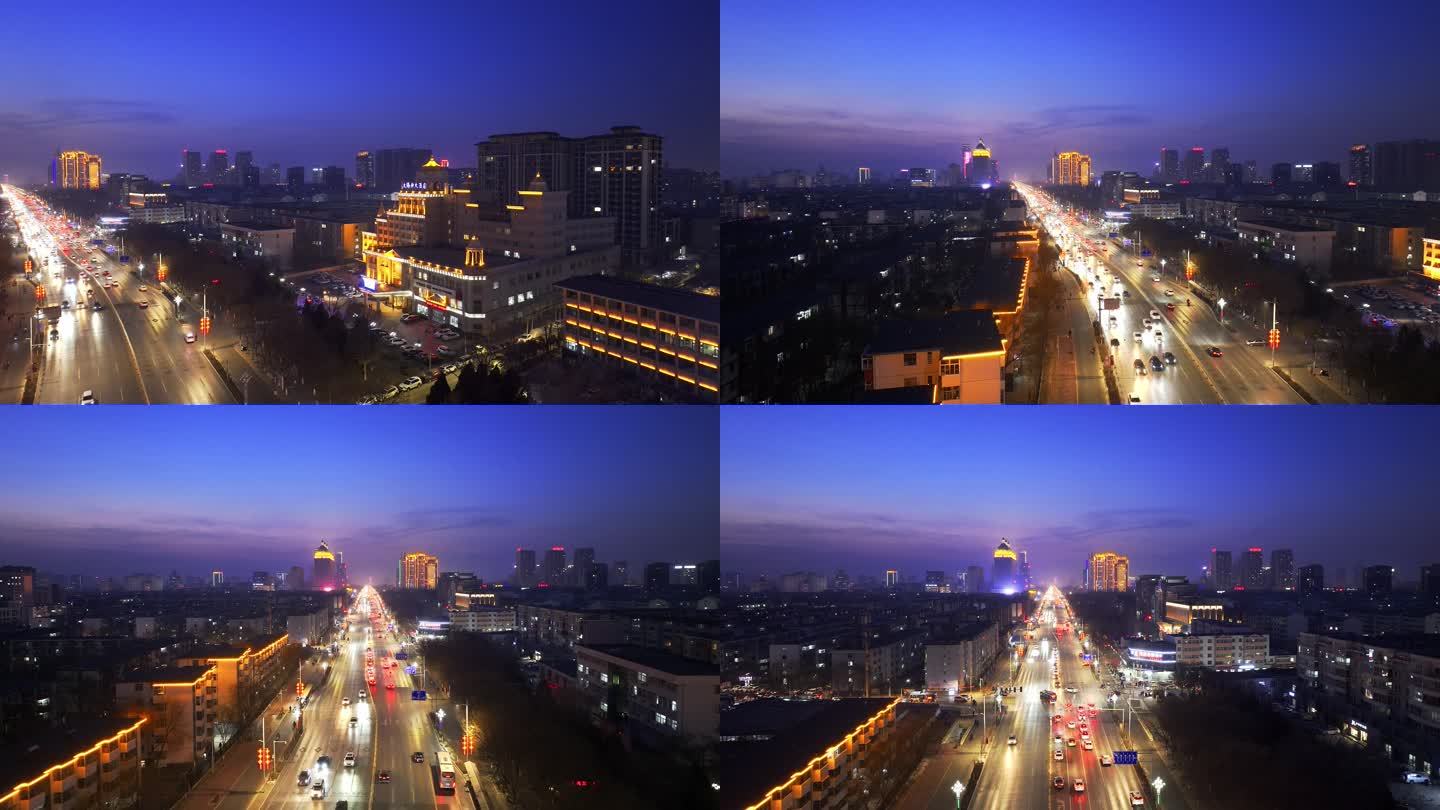 宁夏银川北京路夜景航拍太阳神大酒店