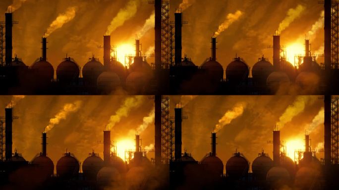 怪异的液体可燃气体-液化天然气重工业在日落，虚构的循环视频