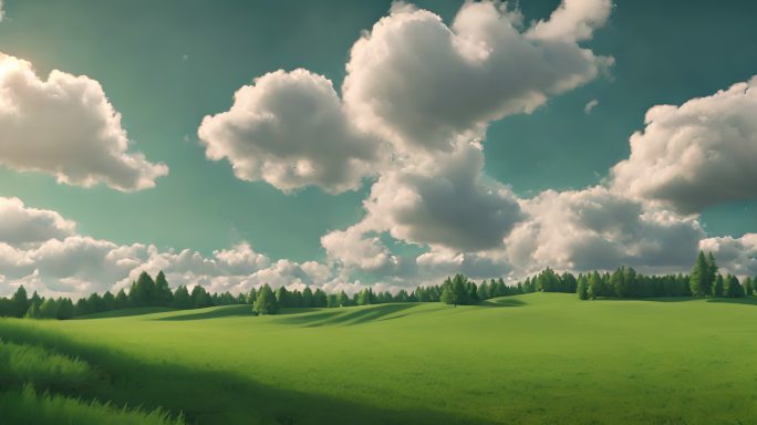蓝天白云和绿色草地