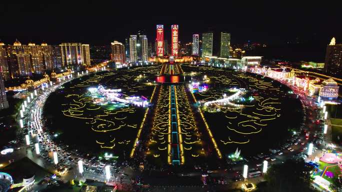 大连城市夜景星海广场秋冬季城市建风光航拍