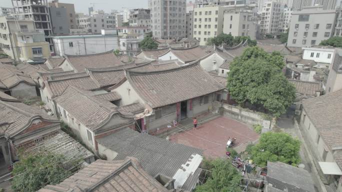 福建闽南特色建筑红砖古厝房石头老房子航拍