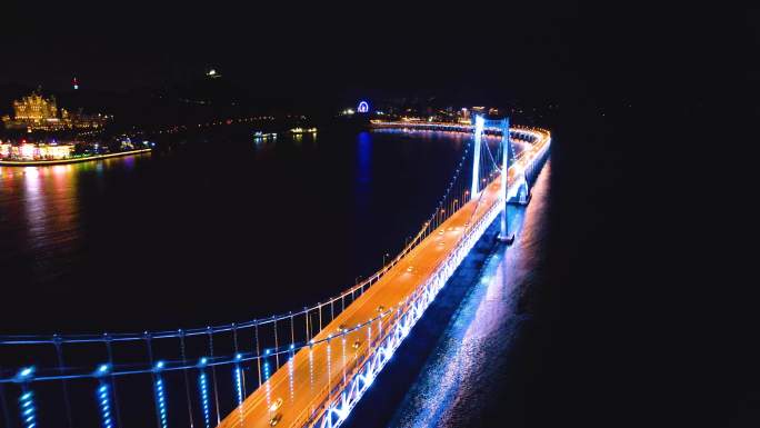 大连星海湾跨海大桥秋冬季夜景航拍