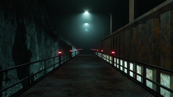 地下神秘的旧隧道在工业风格3D渲染4K视频
