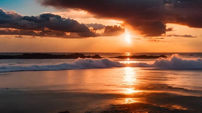 海面日出晚霞日落海浪唯美夕阳