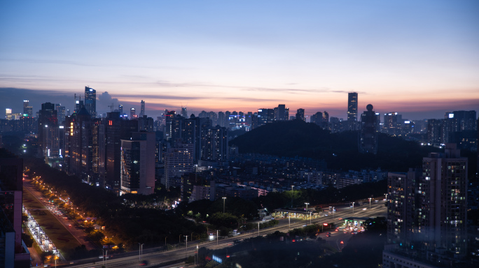 城市建筑街道夜幕降临延时