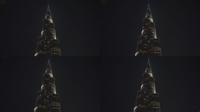 夜晚的迪拜哈利法塔。