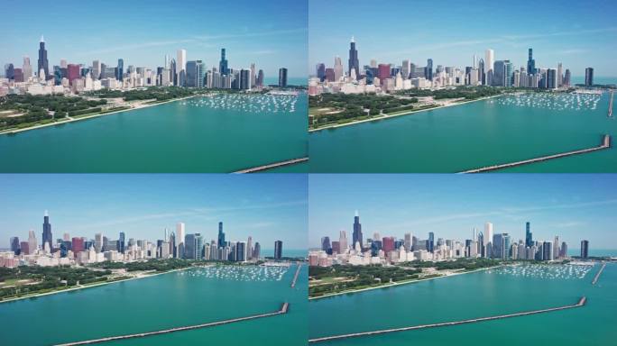 美丽的芝加哥，伊利诺伊州和密歇根湖上的门罗港
