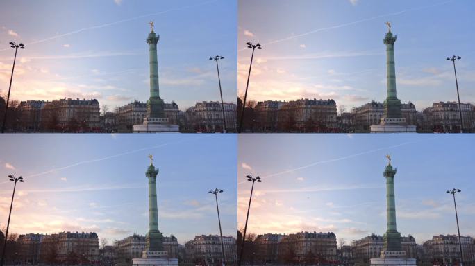 法国巴黎，巴士底广场黄昏时的七月专栏