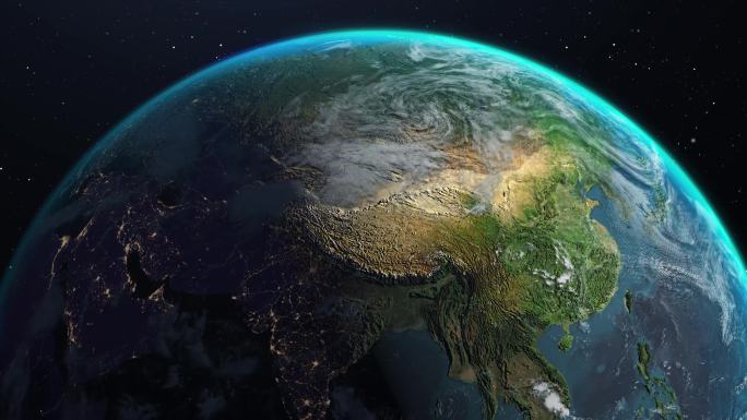 4k 地球转动 俯瞰中国版图