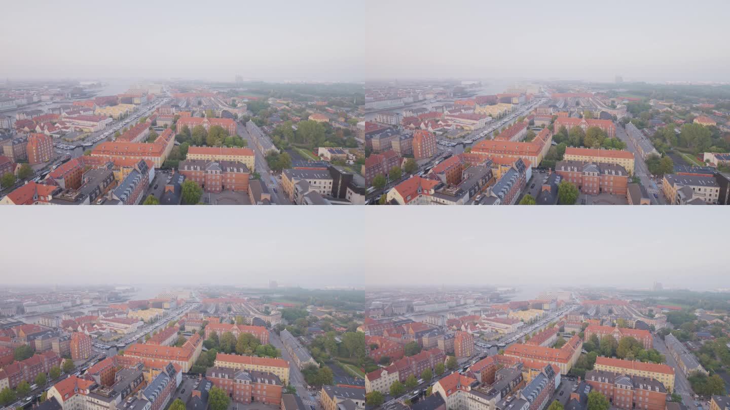 日落时分，无人机拍摄的丹麦哥本哈根市景