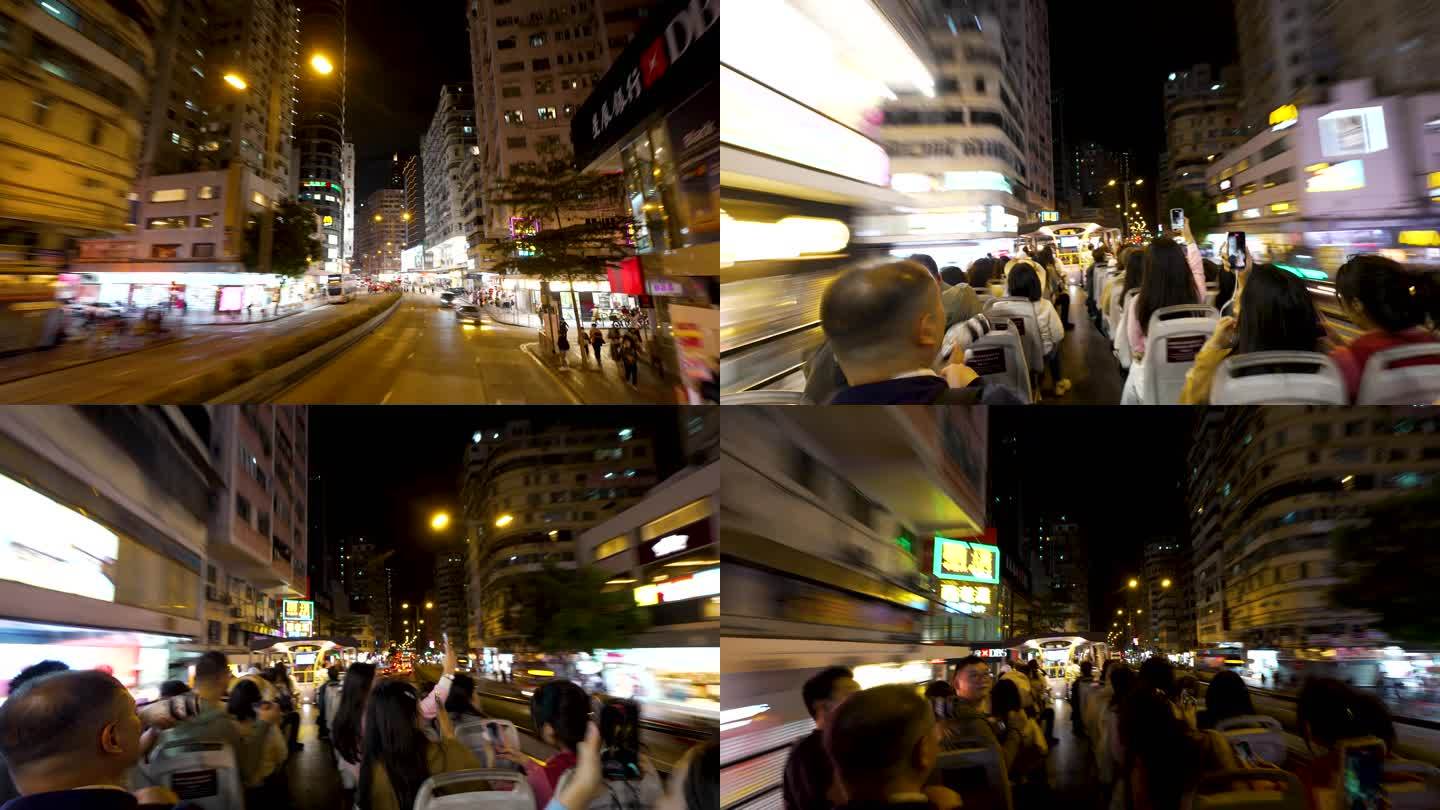 4K慢门抽帧香港人力车观光巴士夜游香港4