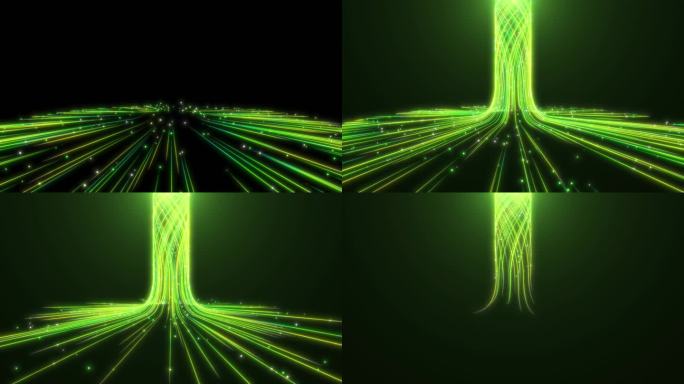 唯美绿色光线粒子螺旋汇聚上升