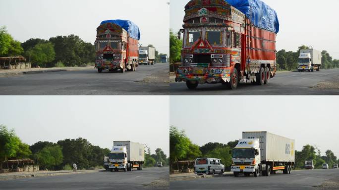巴基斯坦卡车在通往拉合尔环路的高速公路上。CPEC。从巴基斯坦到中国。中国对巴基斯坦。装满汽油和石油