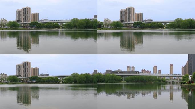 城市风景轻轨线水岸风景房