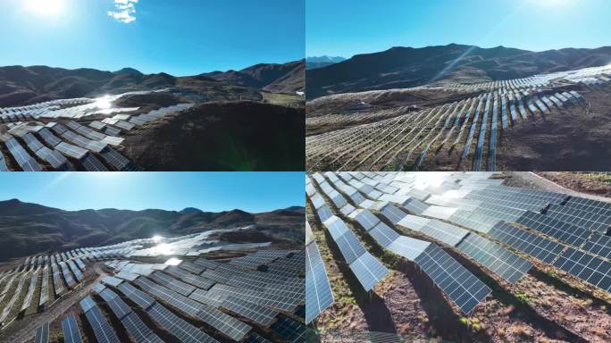 航拍西藏太阳能光伏发电