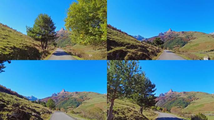 在西班牙的秋天，驾车穿过比利牛斯山脉的赫丘山谷