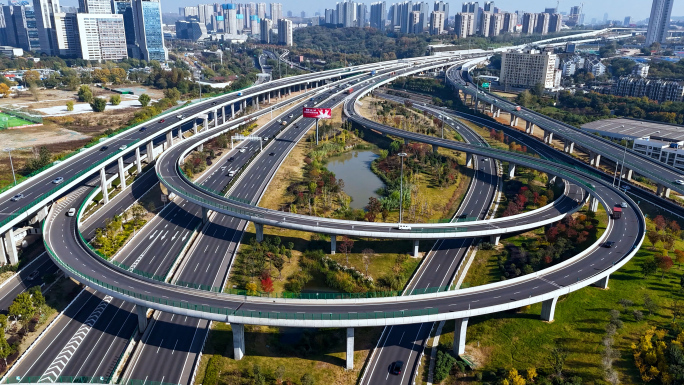 城市高架桥快速干道车流延时立体交通路网