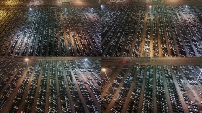 航拍中国重庆长安汽车厂区大型停车场夜景