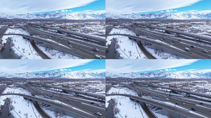 冬季鸟瞰图，盐湖城意面碗立交的交通流量
