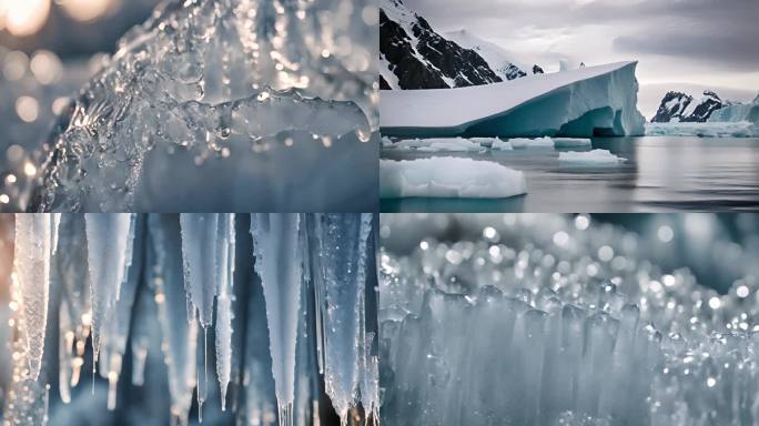 冰瀑布冰川冰雪融化冰山冰河南极寒冷