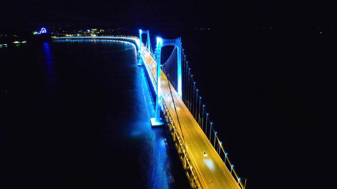 大连星海湾跨海大桥秋冬季夜景航拍