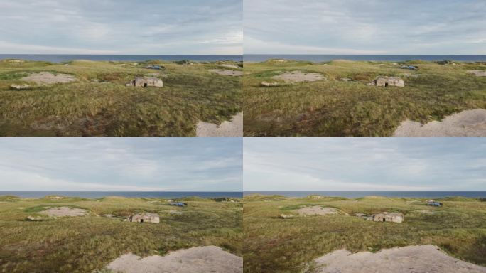 沿海电池的全貌Klitmöller，丹麦的海滩地堡-无人机轨道