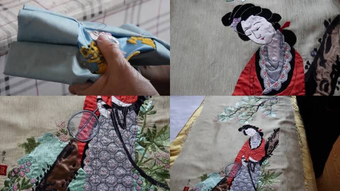 缝制堆绫特写及堆绫的两幅作品展示
