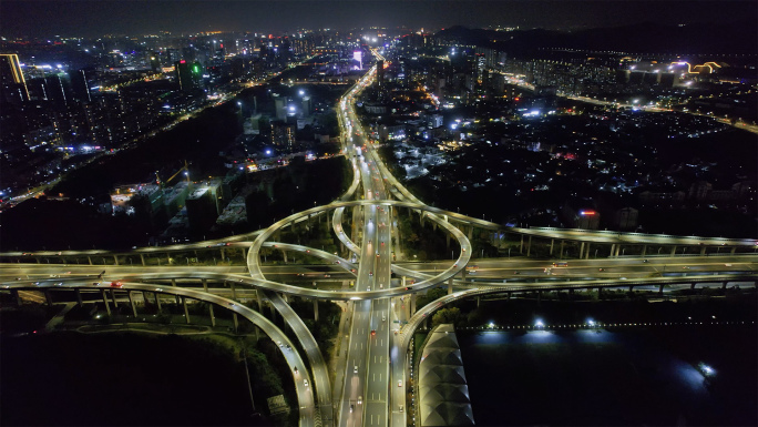 高架桥交通枢纽杭州夜景车流城市建设夜景