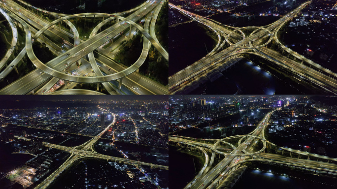 高架桥交通枢纽杭州夜景车流城市建设夜景