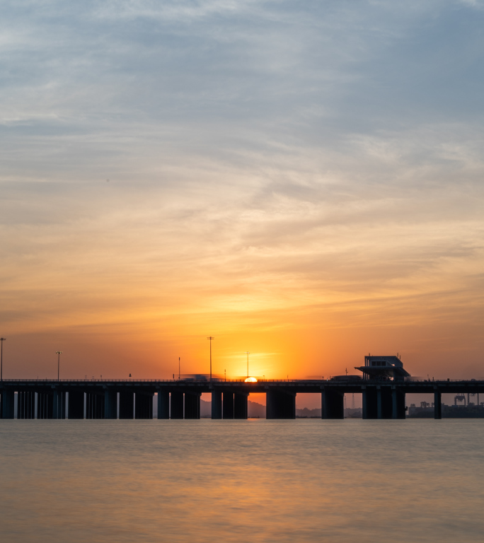 夕阳日落跨海大桥延时-竖屏