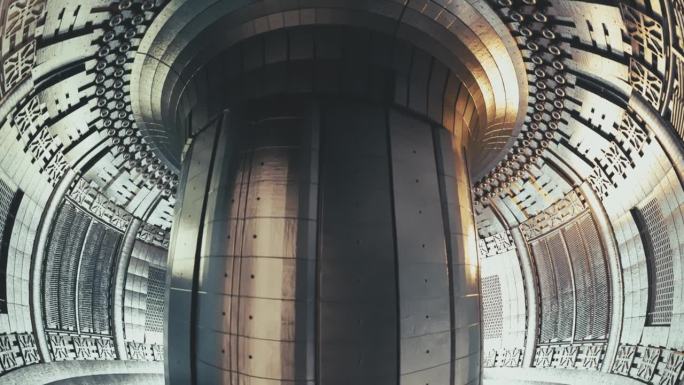 在一个聚变反应堆内部。国际聚变反应堆，托卡马克。核聚变，清洁能源的概念。科幻小说，科幻小说。能源的未