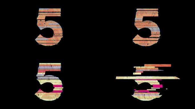 数字5到6在4k动画透明背景上切换卡通小故障风格。