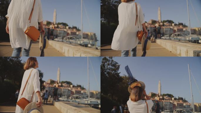 SLO MO时尚漫步码头:女人装饰罗维尼的长廊与优雅
