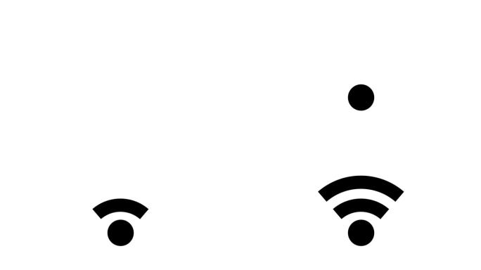 WiFi符号动画在白色背景。Wi-Fi信号互联网连接动画图标